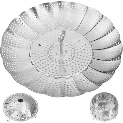 Panier à vapeur en acier inoxydable 304 extensible, insert à vapeur pliable de conception pétale avec support triangulaire pour cuiseurs à riz multi-tailles