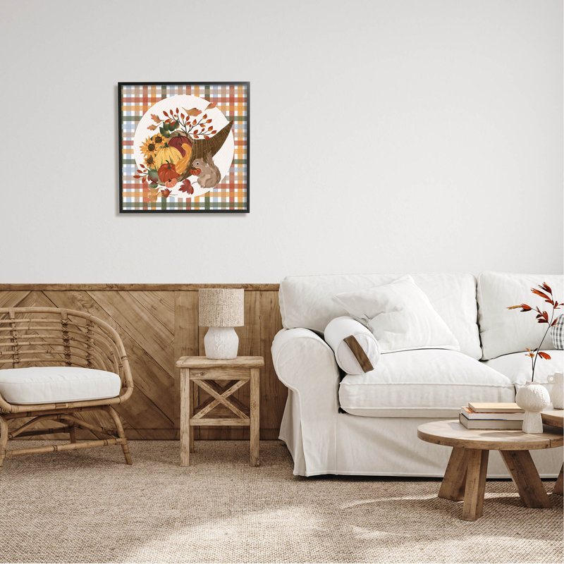 Abondante récolte de tartan, corne d'abondance à-220, H 24 po x l 24 po x P 1,5 po, Giclée encadrée noir minuit