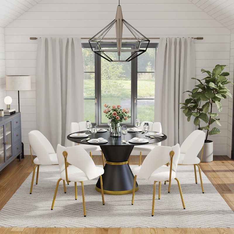 Round Stone Dining Table for Modern Living Room, Home, Black, 29.53" H x 53.15" L x 53.15" W