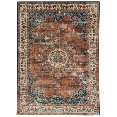 Chyanna Machine Washable Russet and Ivory Area Rug