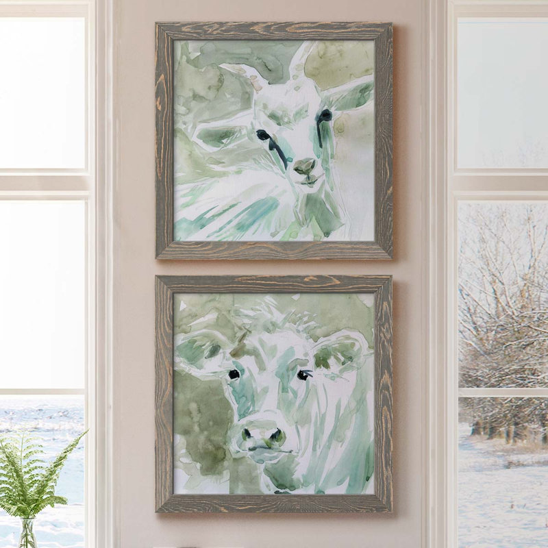 Bill E. Goat - ensemble de 2 peintures sur toile encadrées, Encadré gris, H 17 po x l 34 po x P 1,5 po