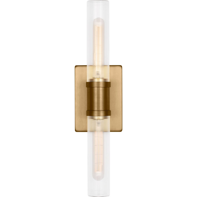 Keaton Two Light Vanity, Satin Brass, Clear Fluted, 20" H x 5" W x 3.63" D