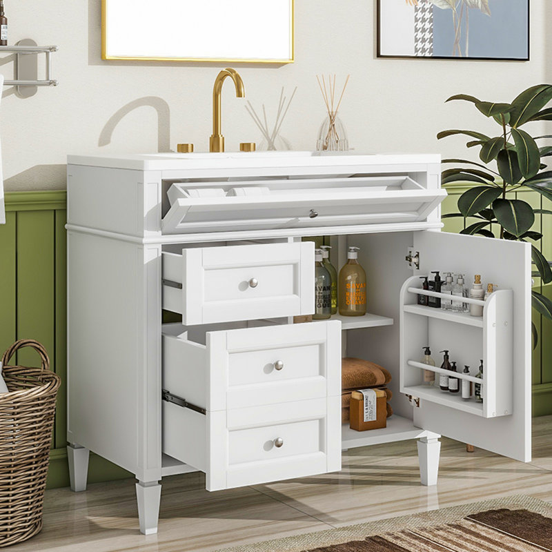 Meuble-lavabo 36 po avec lavabo supérieur, Blanc