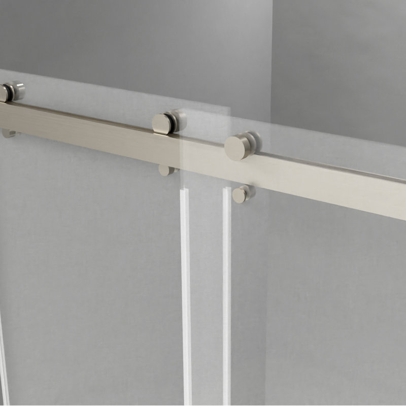 Porte de douche coulissante double sans cadre de 56 à 60 po x H 76 po avec verre trempé transparent de 3/8 po, Nickel brossé