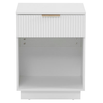 2Pc White Nightstand With One Drawer
