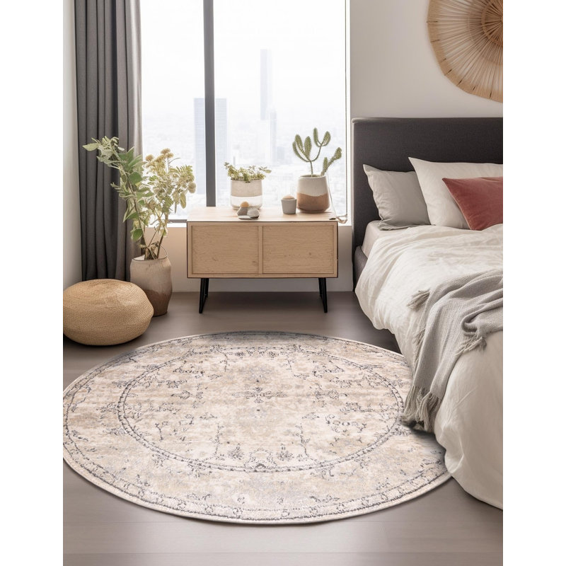 Singleton Oriental Ivory Area Rug, Round 10'