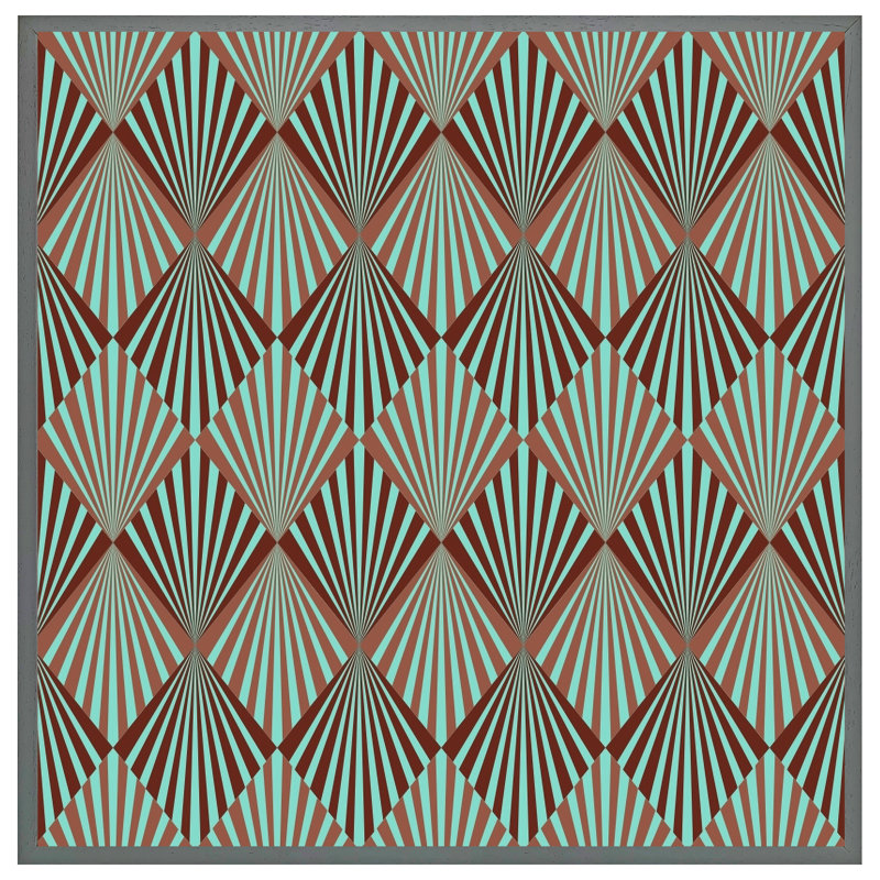 Adalye Green Geometric Rays - Single Picture Frame Print, 31cm H x 31cm W x 4cm D, Grey Framed