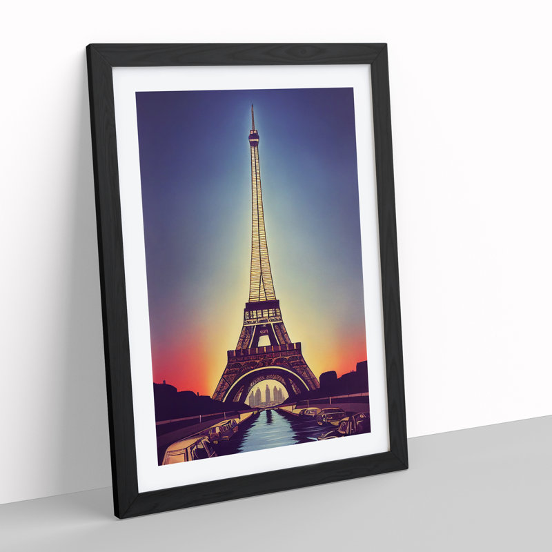 Eiffel Tower At Sunset No.3 - Print, Black Framed Paper, 64cm H x 46cm W x 2cm D