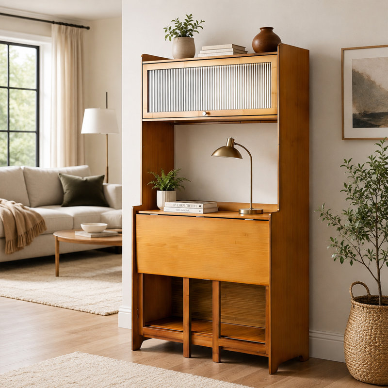 Table pliante en bambou avec tablettes de rangement pour petits espaces Bureau à domicile