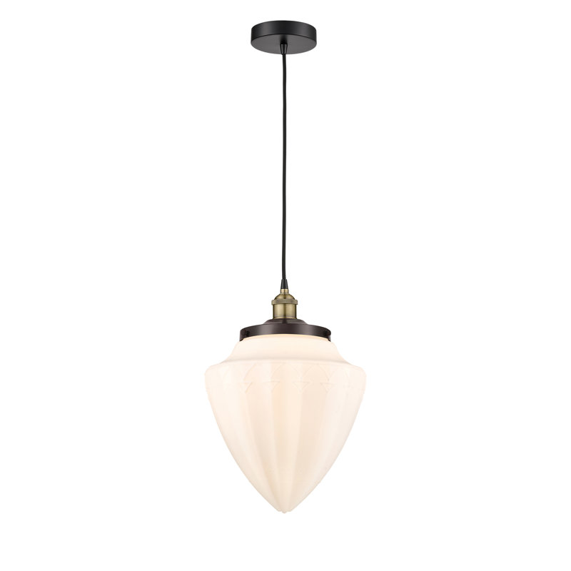 Luminaire suspendu simple en forme d'urne à 1 lumière Lakashia, H 16,75 po x l 12 po x P 12 po, Or satiné, Blanc mat