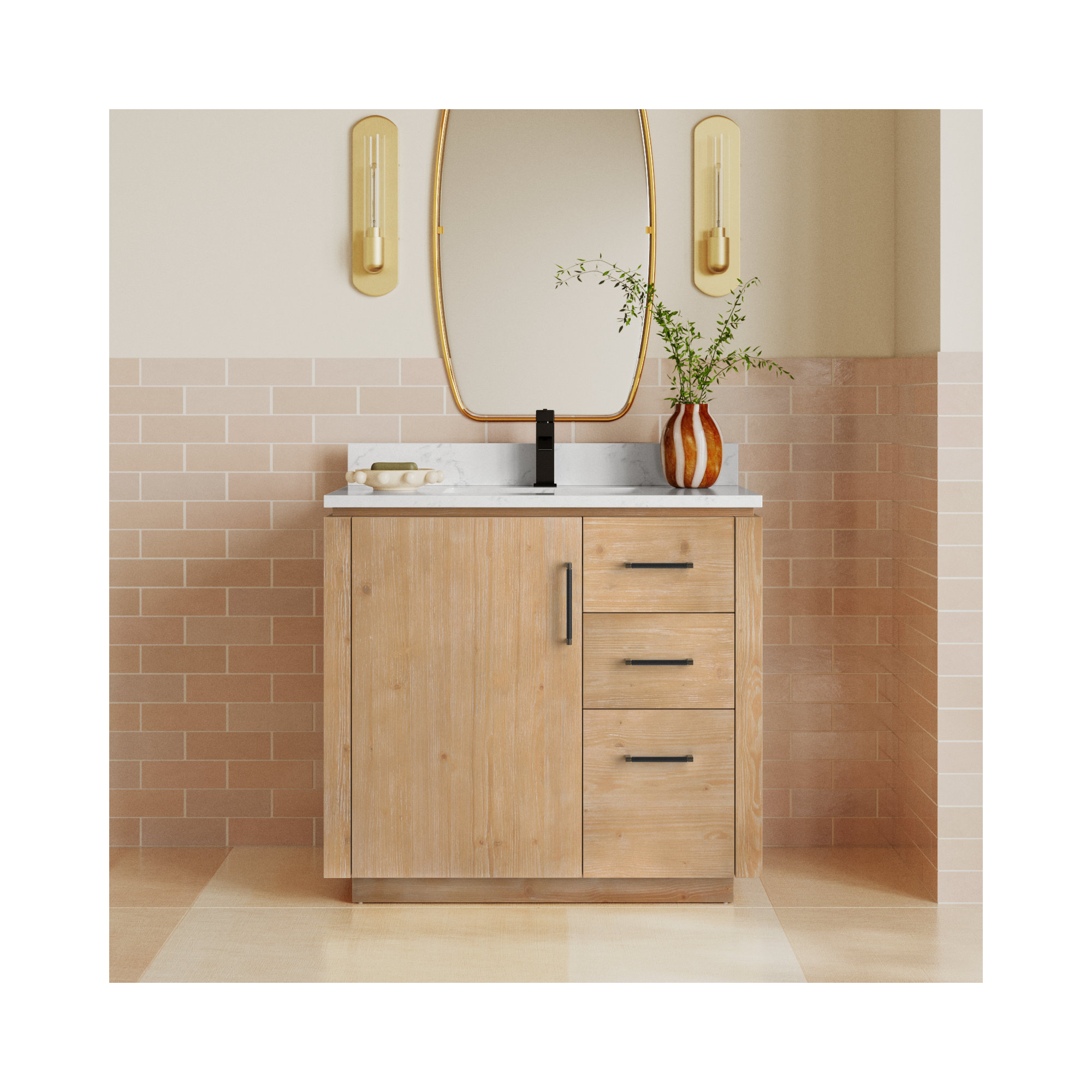 Cloverfield 36'' Single Bathroom Vanity, Fir Wood Brown, Matte Black
