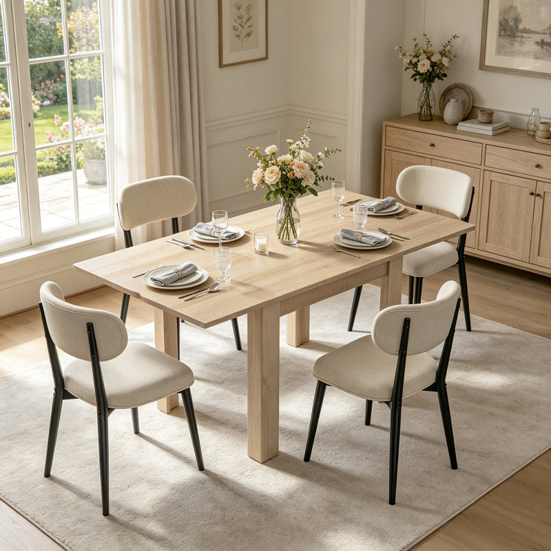 Ensemble de table de salle à manger extensible 5 pièces pour table de cuisine rectangulaire à abattants 4,31,5 "- 62,9" avec 4 chaises rembourrées