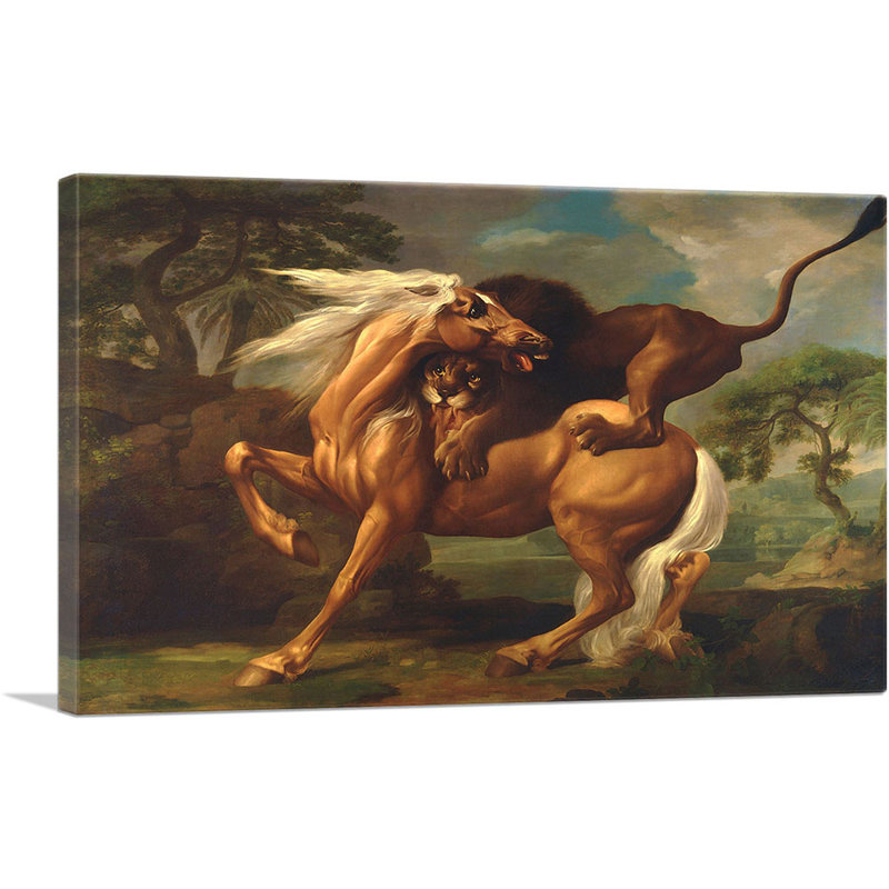 «A Lion Attacking a Horse 1762» par George Stubbs, reproduction d'art sur toile tendue, H 12 po x l 18 po x P 0,75 po