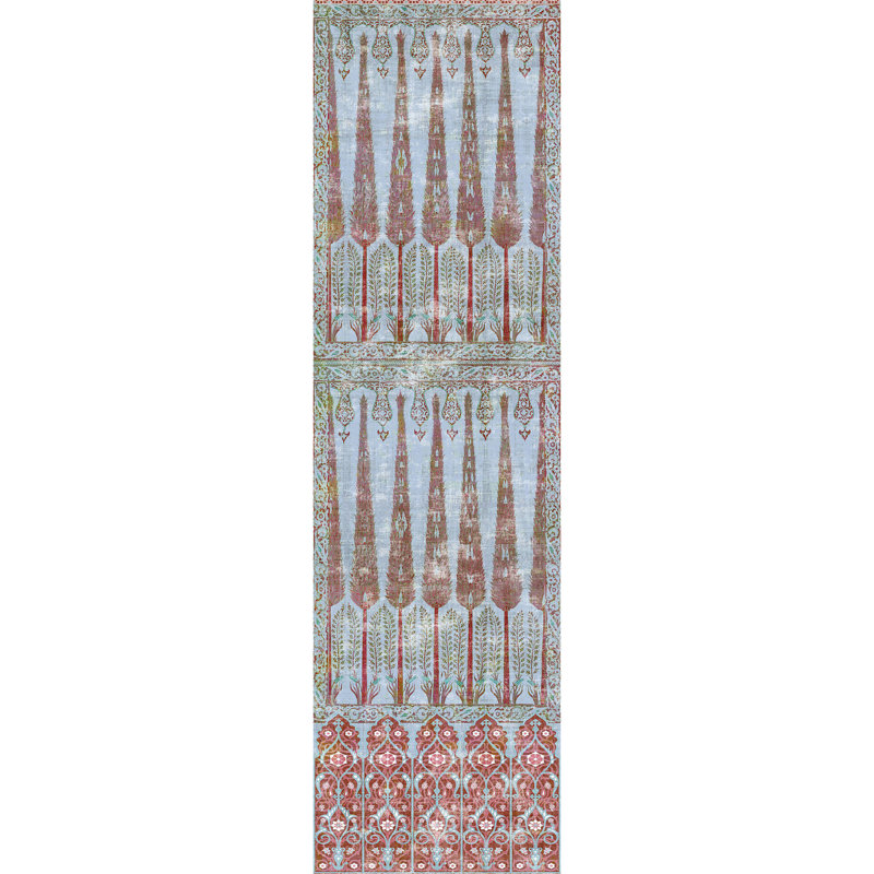 Ottoman Fantasy Ikat Grass Cloth Wallpaper, Turquoise Red