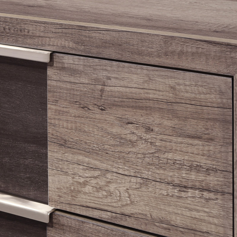 Commode contemporaine 1 pièce à six tiroirs avec boutons en métal (commode), Brun