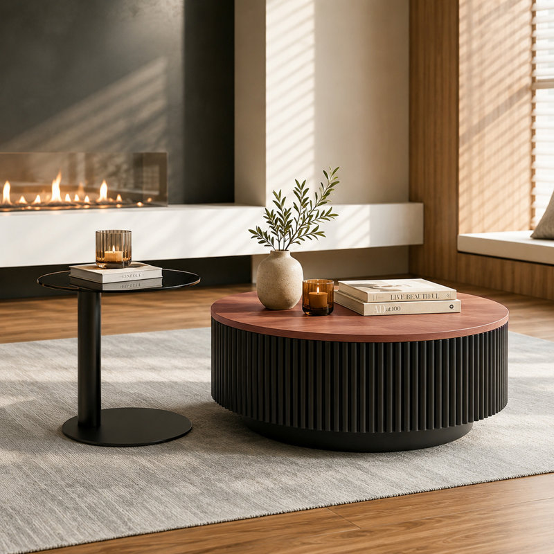 Ensemble de tables basses rondes cannelées 35,43 po Easy Installation Modern
