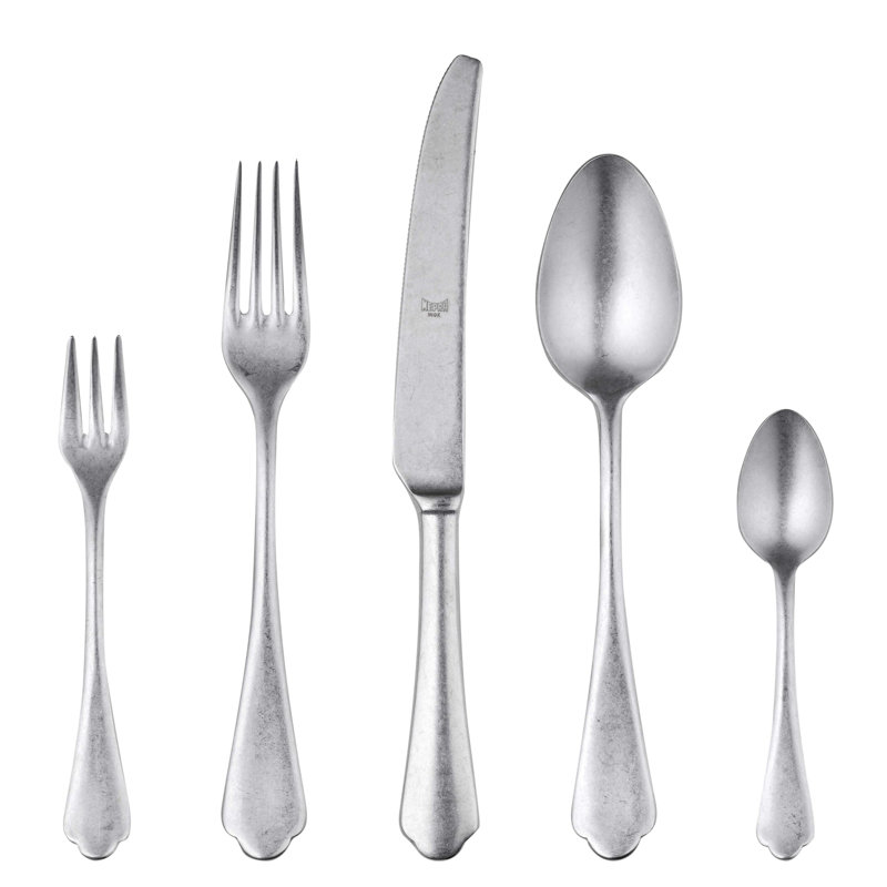 Ensemble de couverts Dolce Vita avec fourchette à gâteaux et couteaux H / H - 30 pièces - Étain, Étain
