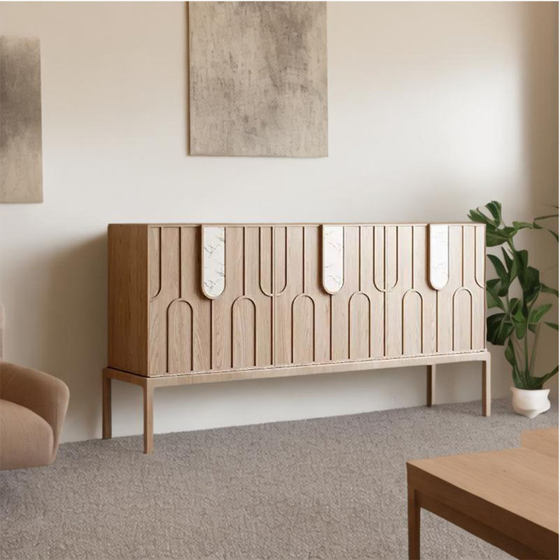 Buffet de style médiéval 47,24 po, Naturel, H 35,43 po x l 47,24 po x P 15,74 po