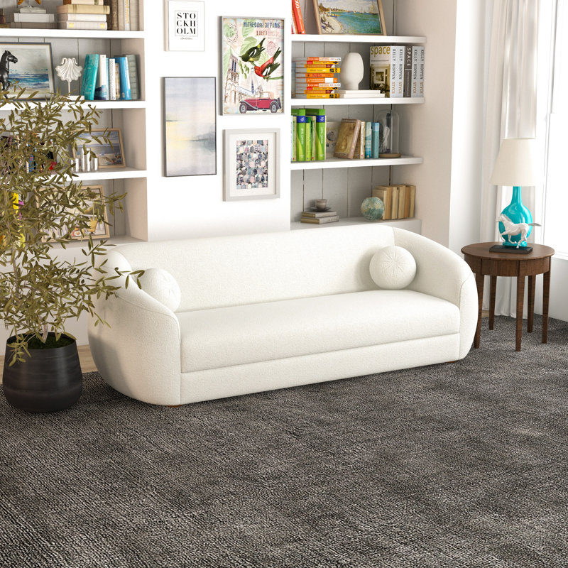 Magali 86.6" Japandi Style Boucle Fabric Sofa, White