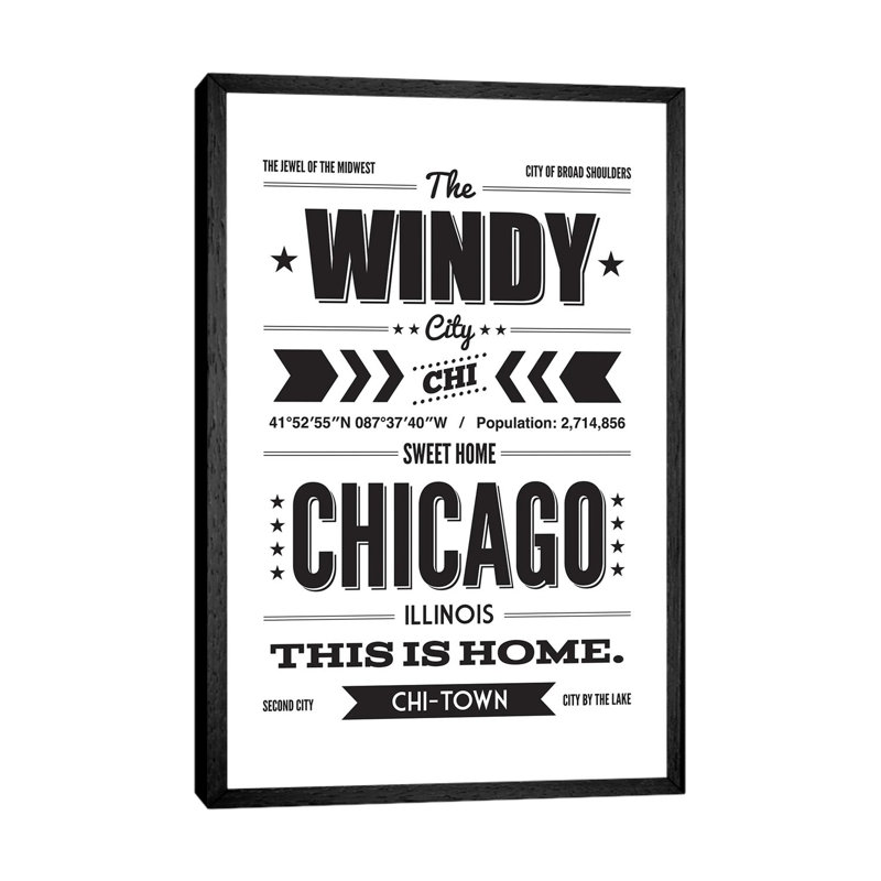 Chicago: This Is Home Black Ink 1 Piece Wall Art on Canvas, 66.04cm H x 45.72cm W x 3.81cm D, Black Framed