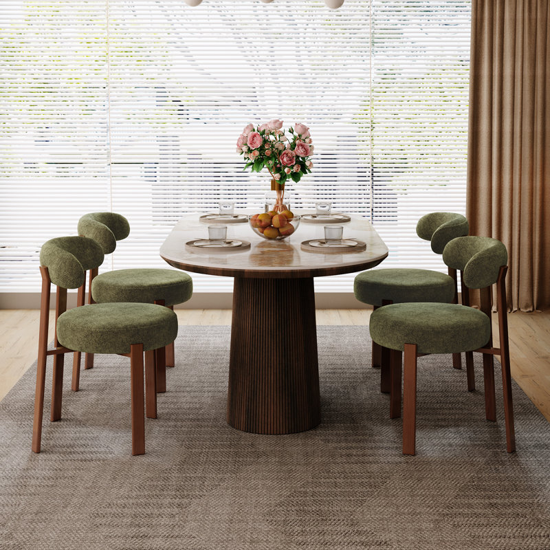 Ensemble de table et de chaises Adwin pour 4 personnes avec revêtement Teddy, 5 pièces: table, 4 chaises, Vert