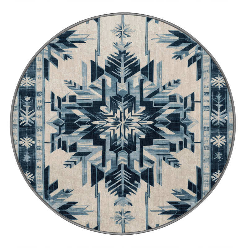 Machine Washable Art Deco Gray Area Rug, Round 3'