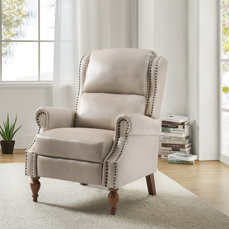 Asah Vegan Leather Manual Push Back Recliner, Beige