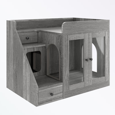 Cat Litter Box Enclosure With Light , Hidden Litter Box Furniture With 2 Storage Drawers