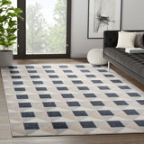 Gradislava NUE100A Square Grid Pattern Cream Black Area Rug