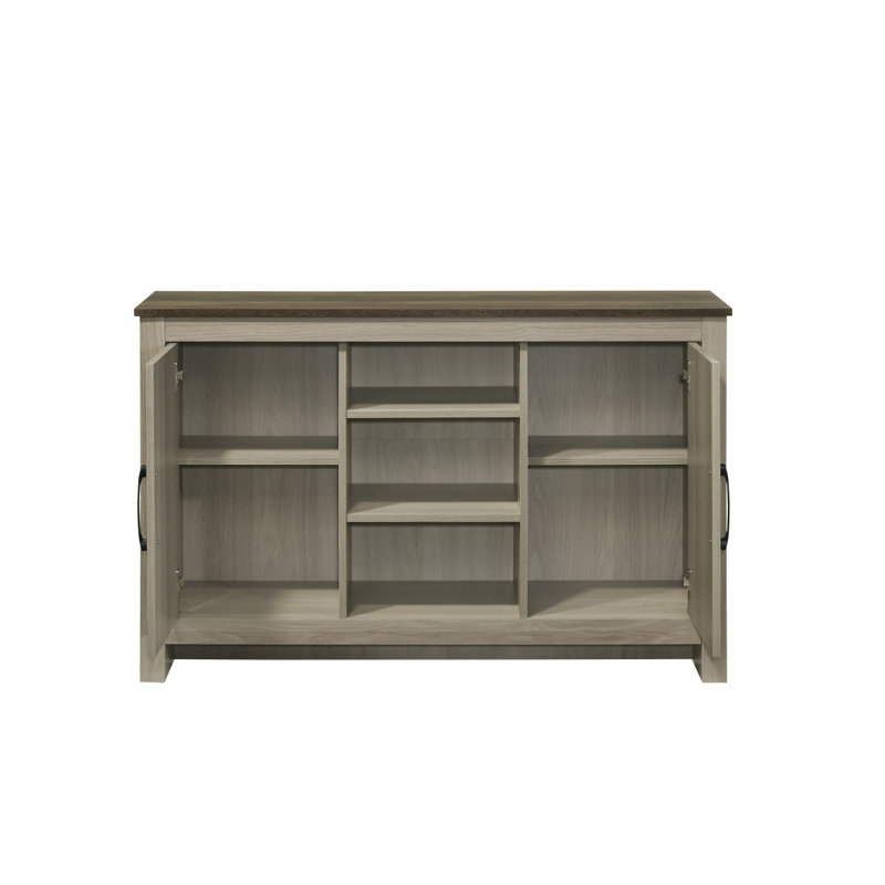 Console en chêne gris de 47 po Nyla, buffet, buffet avec tablettes et portes d'armoire