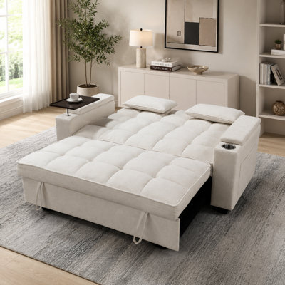 68.5'' Folding Convertible Sofa Bed,Small Pull Out Sofa with 90° Swivel Side Table &  Side USB Port