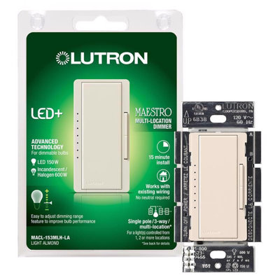 Lutron Maestro 150 W 3-Way Dimmer Switch 1 pk