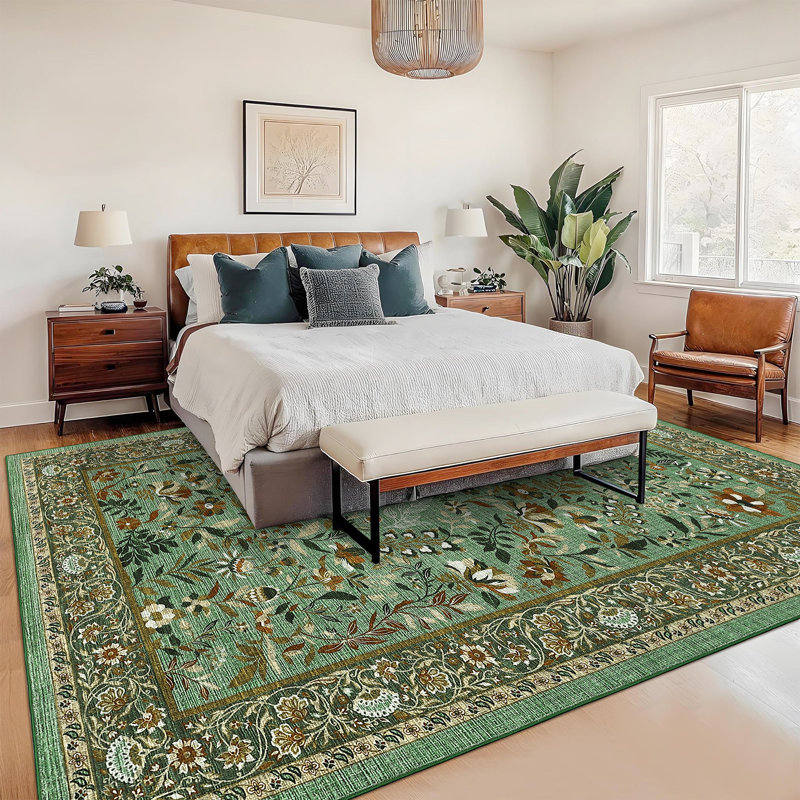 Tapis lavable à la machine Botanical Flora, Rectangle 9 pi x 12 pi