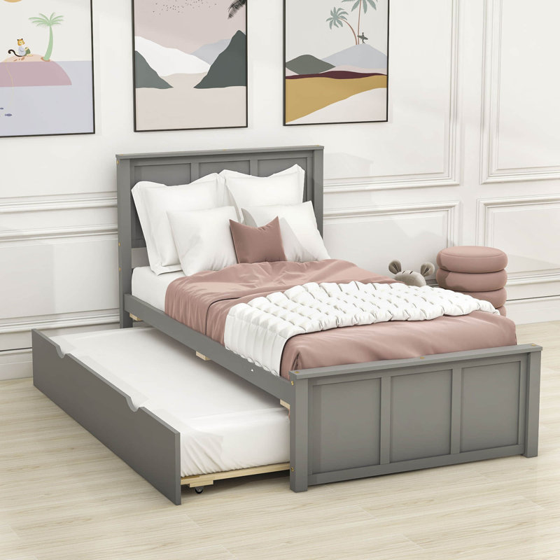 Twin Size Platform Bed with Trundle, Gray