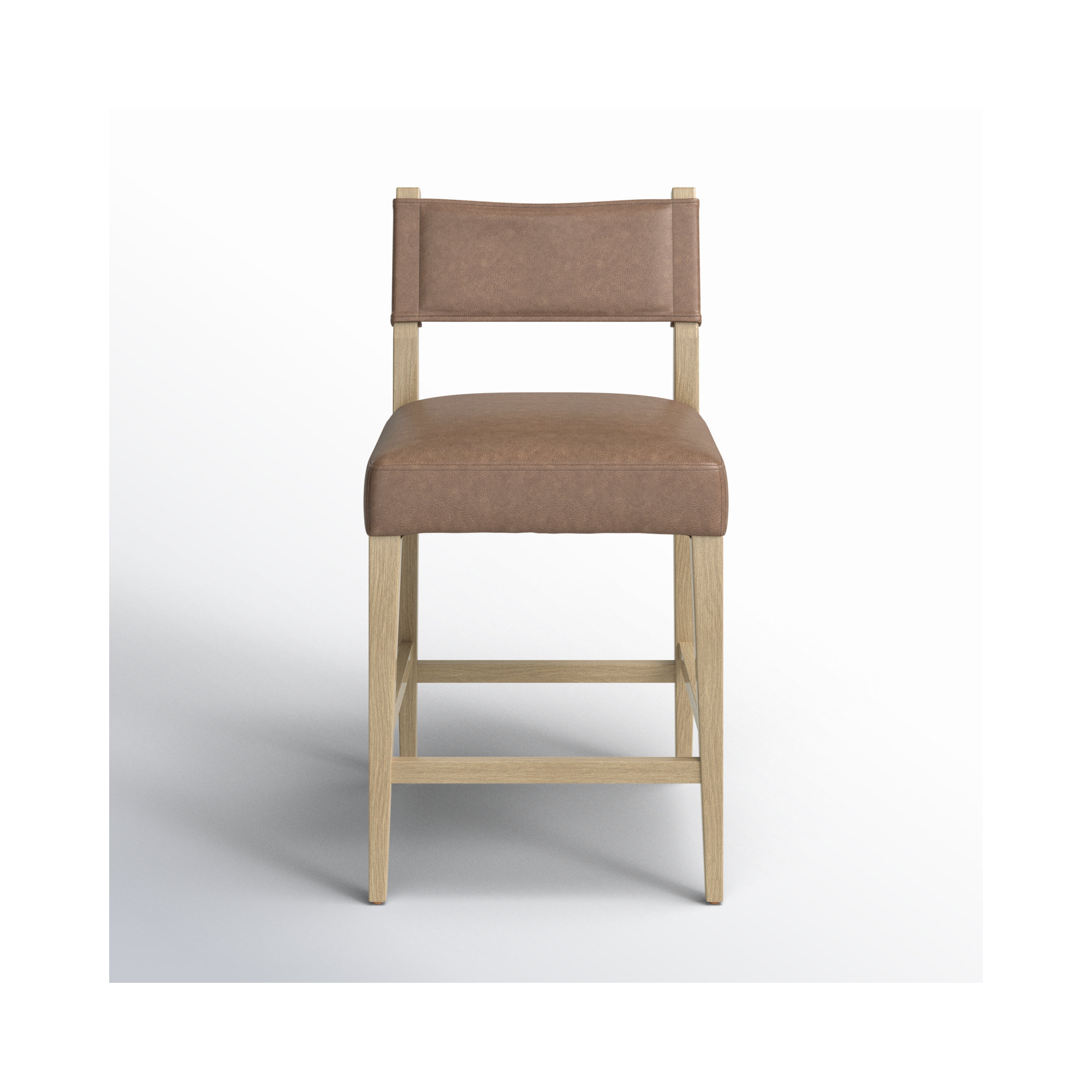 Lorretta Leather Stool, Light Oak, Counter Stool (25.98" Seat Height), Palermo Cigar/Genuine Leather