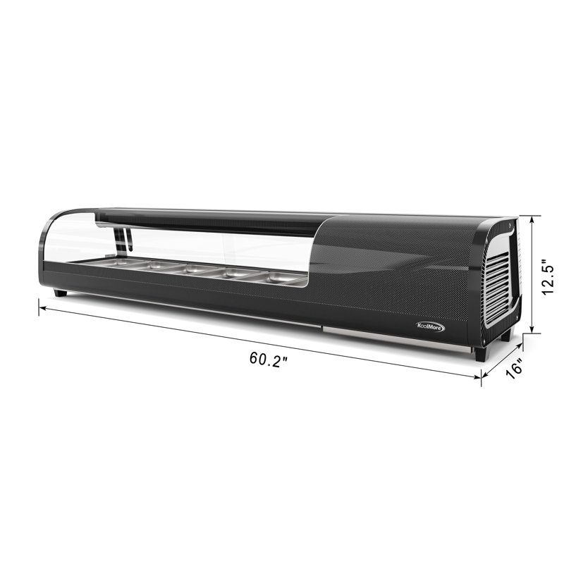 Réfrigérateur 60 pouces en verre 60 po avec 6 plateaux en acier inoxydable noir (km-sr60-bk)