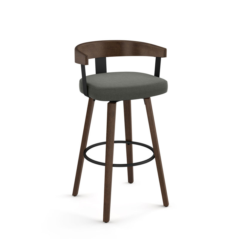 Calvion Swivel Counter & Bar Stool with Wooden Backrest, Counter Stool (26.25" Seat Height), Charcoal Gray, Brown
