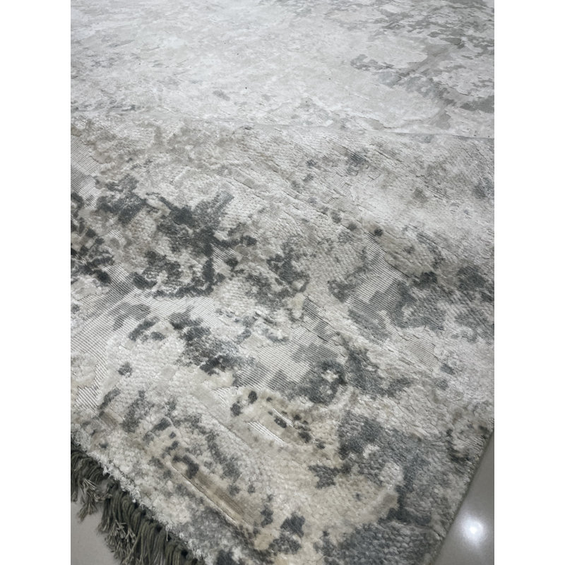 Tapis gris en laine noué à la main Adelena