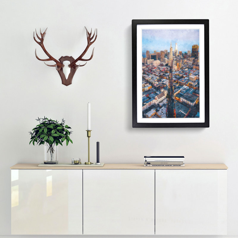 Downtown San Francisco - Picture Frame Painting Print, 33cm H x 24cm W x 2cm D, Black Framed