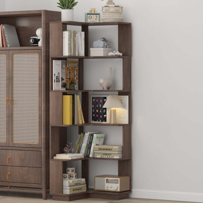 6 Tier Freestanding L-Shaped Corner Bookshelf For Living Room, Bedroom, Wooden Bookcase With Anti-Drop Panle And Anti Tipping Device, Display Shelf Open Storage Rack Organizer For Home Office