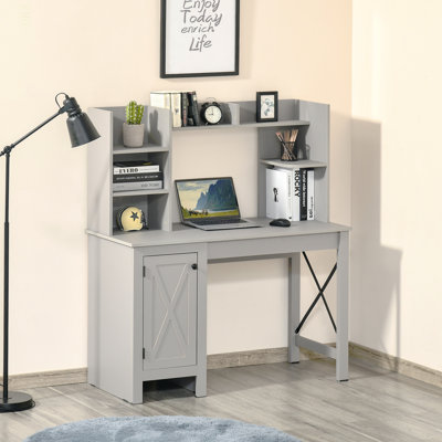 Bureau d'ordinateur de ferme avec huche et armoire, bureau à domicile avec rangement, pour bureau
