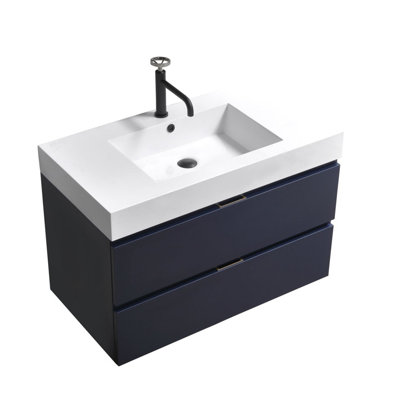Royka 35.75'' Single Bathroom Vanity with Acrylic Top, Blue