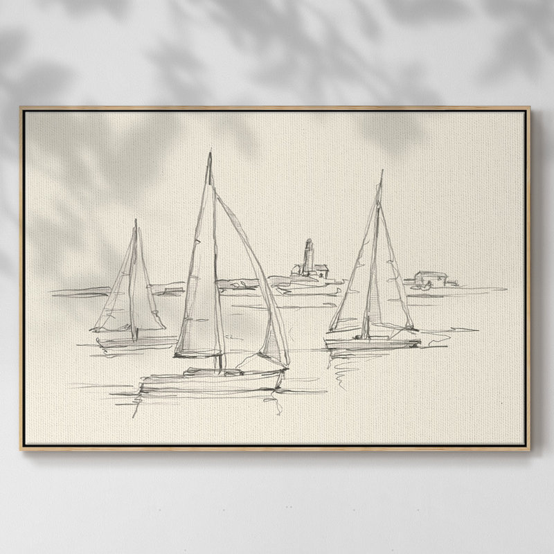 «Coastal Contour S Croquis II», peinture sur toile encadrée, Cadre en bois naturel, H 17 po x l 25 po x P 2 po