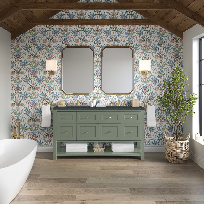 Breckenridge 60'' W Double Vanity, Smokey Celadon, Charcoal Soapstone, Widespread