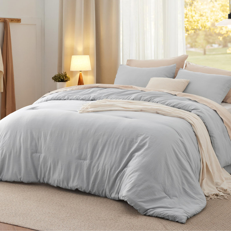 Bedsure Reversible Prewashed Comforter Set, Grayish Purple, Full Comforter + 2 Standard Pillowcases