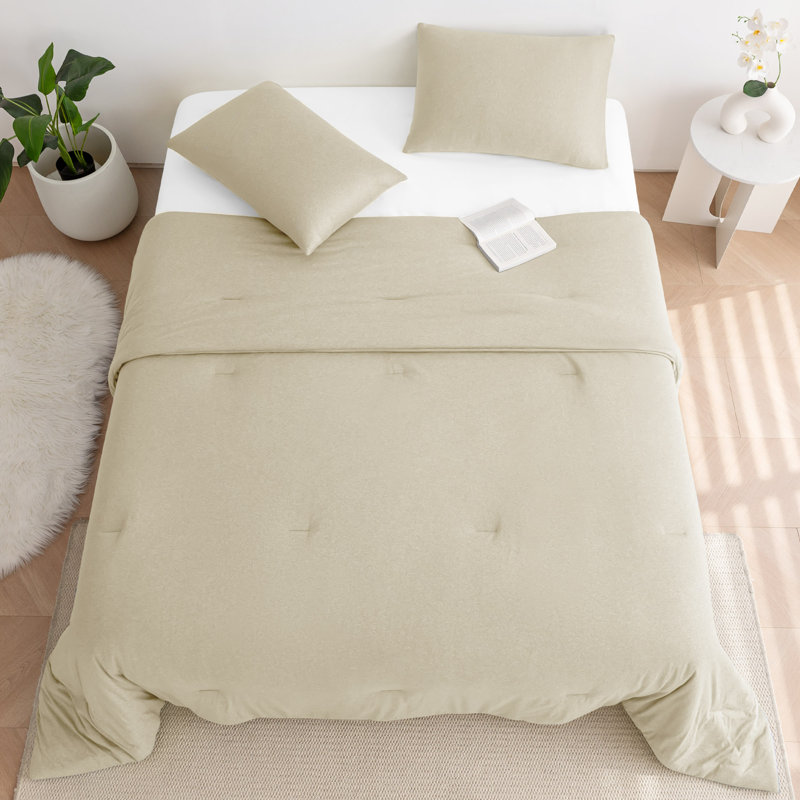 Ensemble d'édredon en tricot jersey ultra-doux toutes saisons avec taie d'oreiller, Grand, Heather Taupe