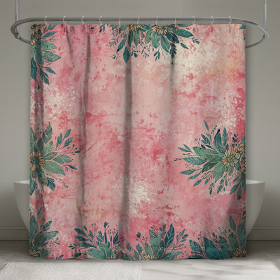 Rideaux de douche floraux à fond rose très longs