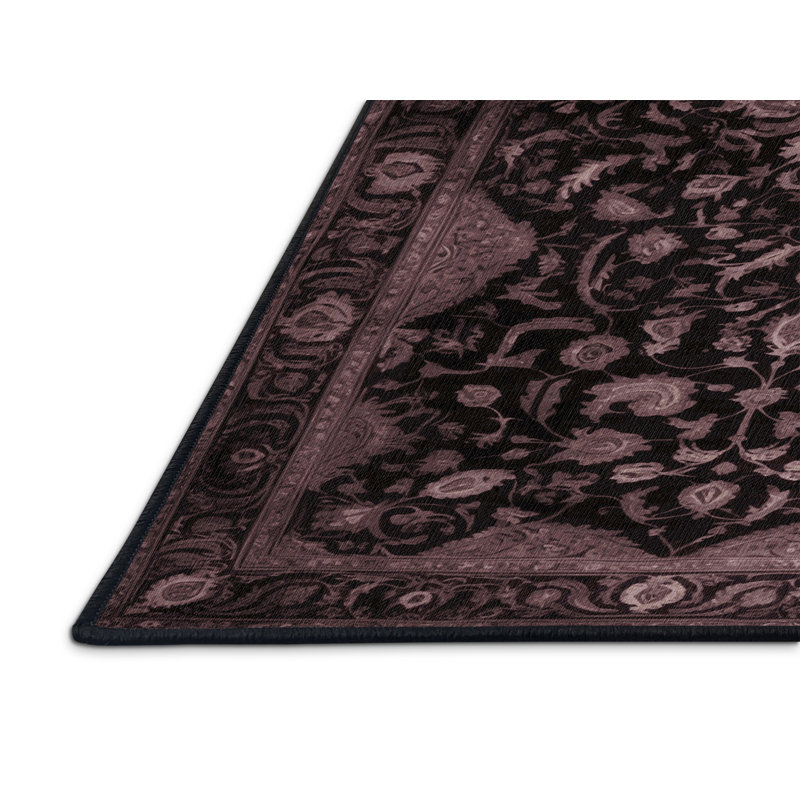 Tapis noir Tabriz lavable à la machine, Rectangle 4pi x 6 pi