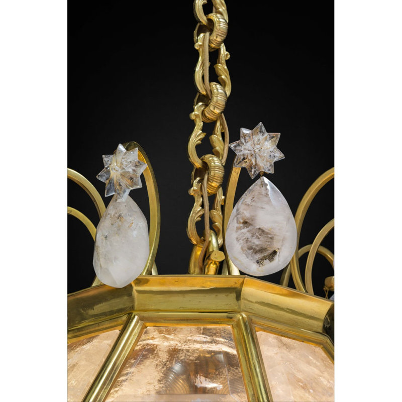 Lustre en bronze doré, Couleurs mélangées, 19 po de diamètre x 31 po de hauteur, Bronze