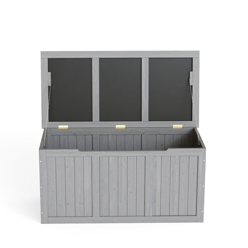 Boîte de rangement extérieure en bois massif de 67 gallons avec couvercle à charnières pour un accès rapide aux coussins de patio, aux outils de piscine et de jardin, gris, fonctionnel et élégant
